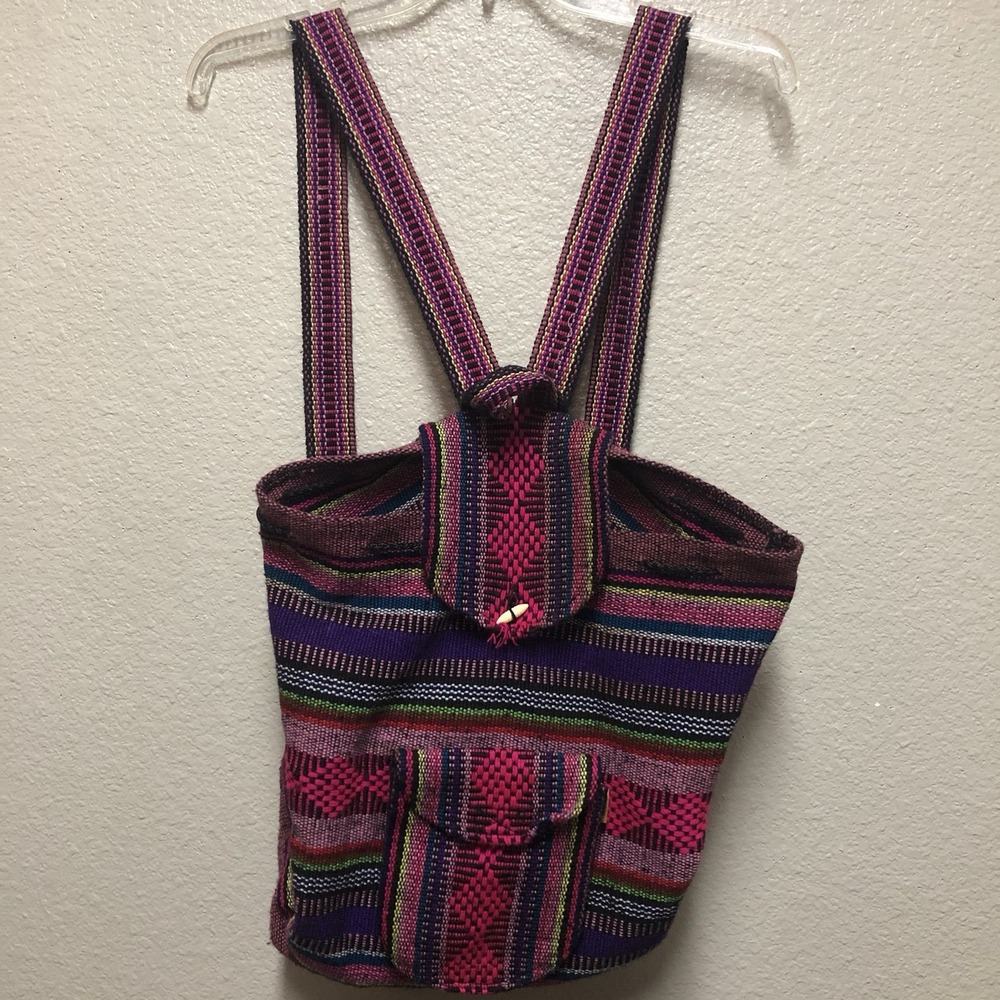 Multicolor Striped Drawstring Backpack Adjustable Straps Women's Casual